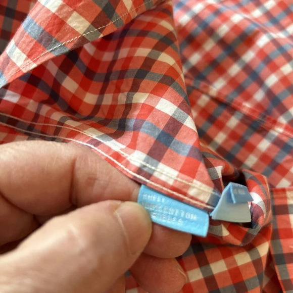 J McLaughlin Mens Shirt L Red Blue Check Trim Fit 100% Cotton Prep Classic‎ USA - Picture 12 of 12